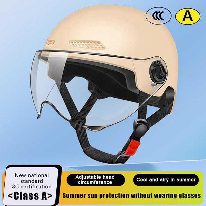 1 Piece 3C Certified Men'S And Women'S Adult Cartoon Electric Bicycle Motorcycle Half Helmet With Goggles Bicycle Safety Helmet