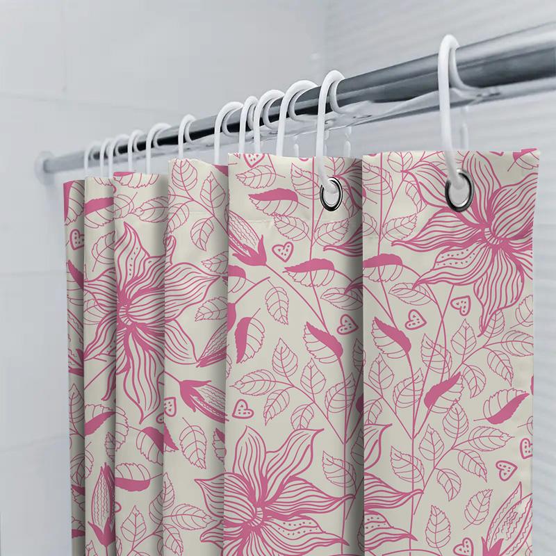 Pink Floral Shower Curtain: White Flower Bath Rug Decor for Bathroom Waterproof 3D Printing Home Decoration (Size Custom)