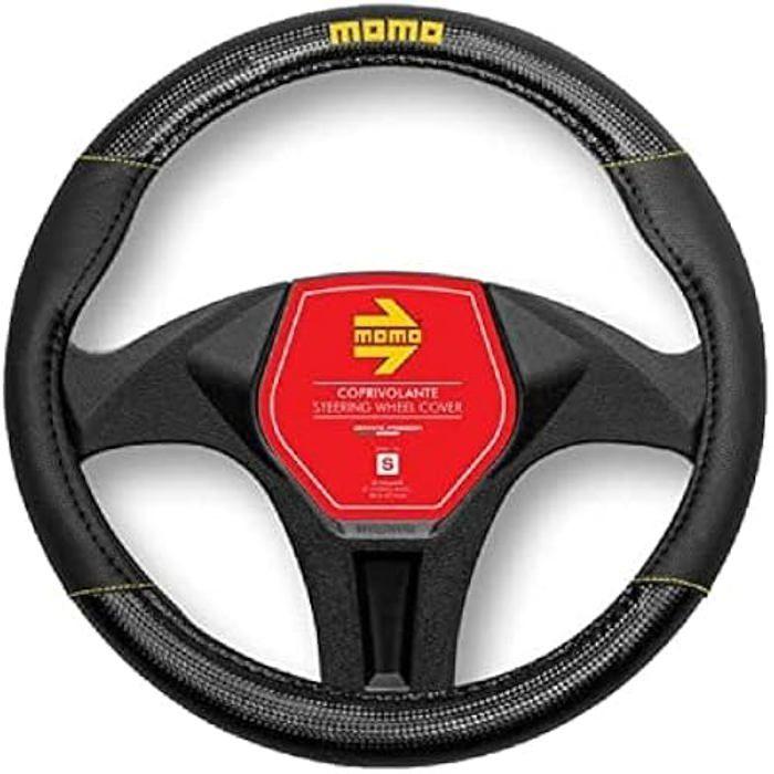 Housse de volant - MOMO - Carbon Noir et Jaune - Universelle - Antidérapante - Confortable