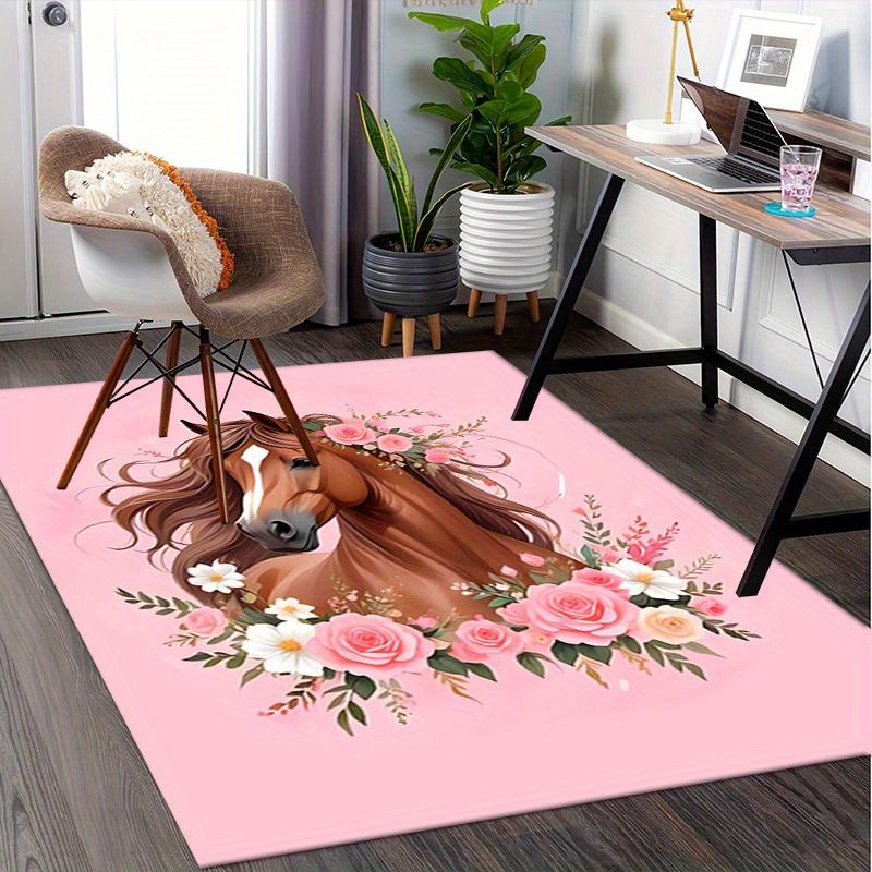 1pc Horse, Floral, Pink Office Carpet Soft Polyester Entrance Carpet Washable Non slip Machine Washa