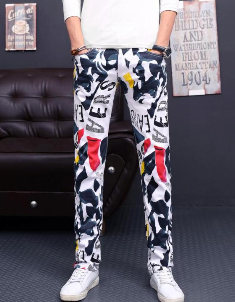 SpringSwalloow SpSw Original Print Stretch Denim Colorful Size 37 Men's Jeans, Design, Hip-Lifting, Slimming, Winter, Outdoor,