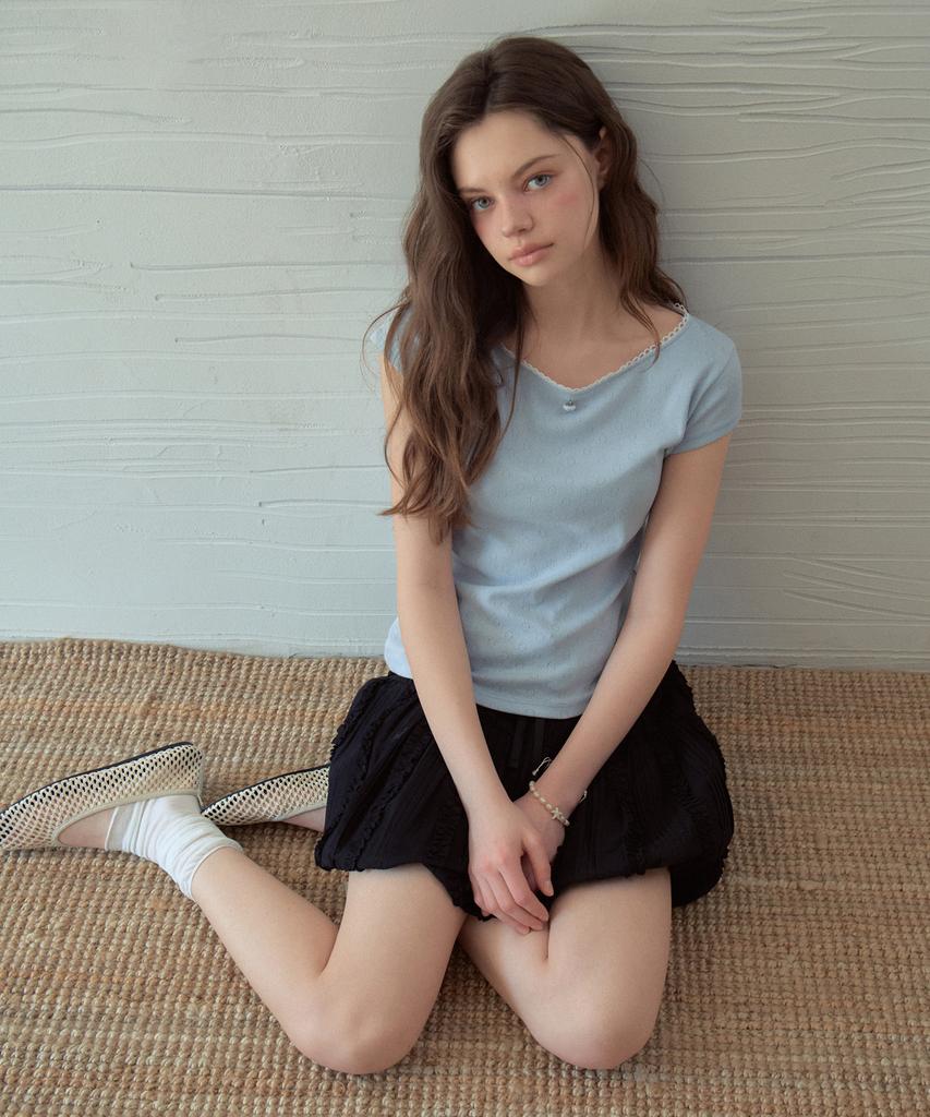 Aueonoseuteljia Bubble Lace Boat Neck T-Shirt_Light Blue(Ob6Tp09)