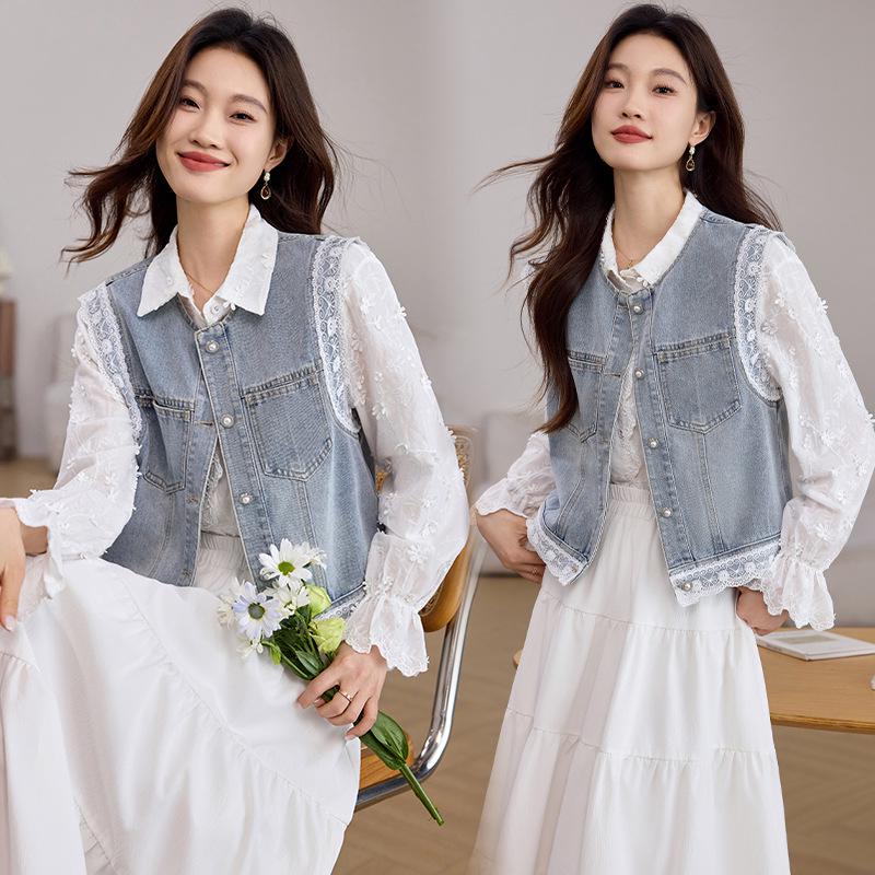 

Женский винтажный синий джинсовый жилет Весна 2025 - Модный верх без рукавов M (55-60 kg)