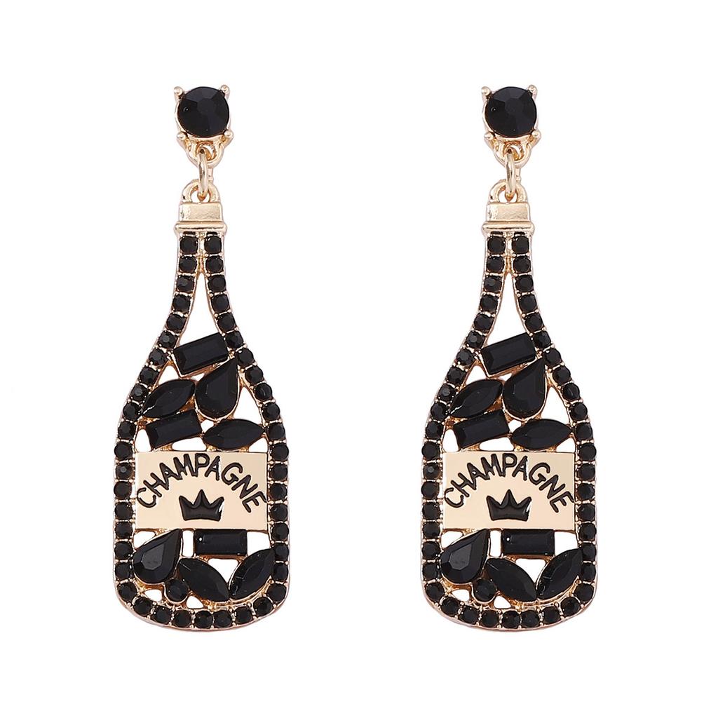Cross-border European and American Elements Inlaid with Rhinestone Letters Wine Bottle Pendant Women's Fashion Personality Earrings Amazon Hot Sale
