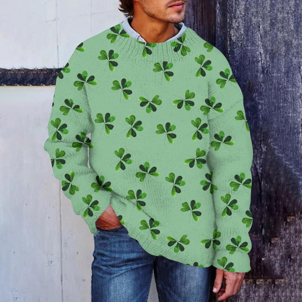 Herre Print Falsk Genser, Rundhalset Sweatshirt, Løs Langermet Topp