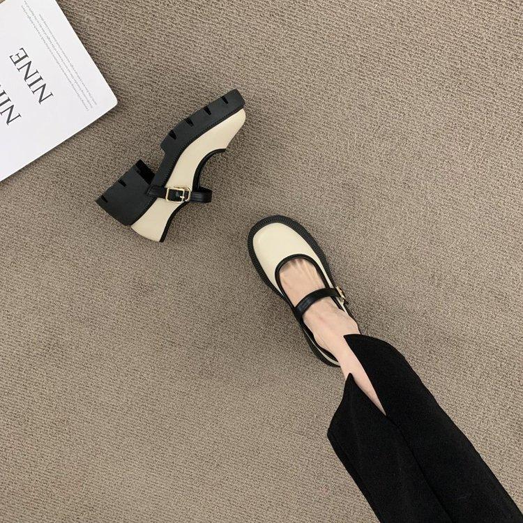French black platform skirt single shoes new heightening big head Mary jk autumn Mary Jane leather shoes