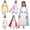 Costum Personaj Biblic Fată Blocuri de Culoare Patchwork Gât Rotund Mânecă Lungă Rochie Volane Pelerină