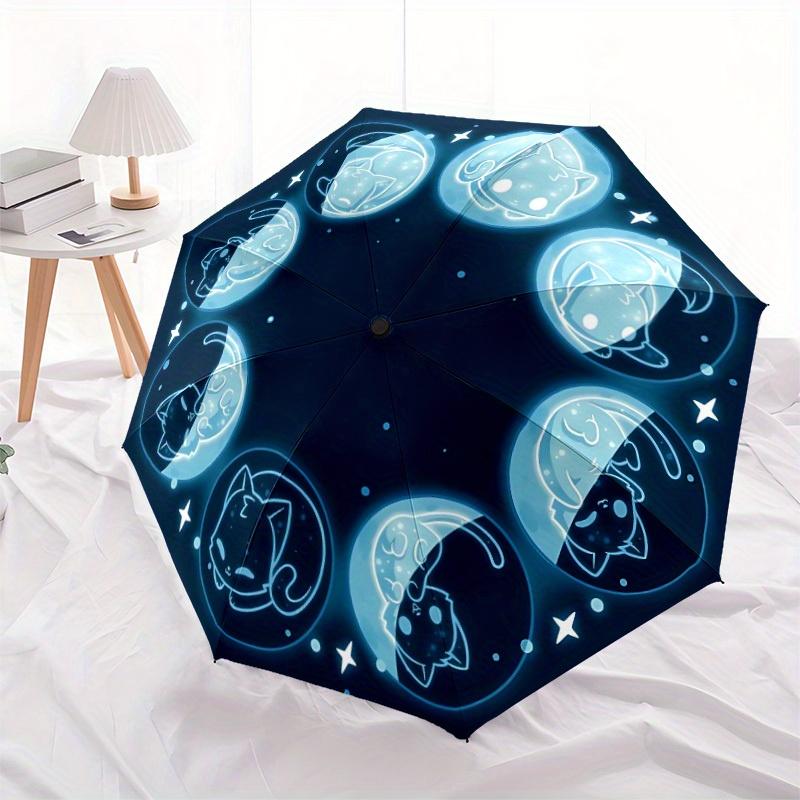 1pc Moon Phase Cat Automatic Open/close Folding Umbrella, Compact Portable Travel Umbrella, Perfect Birthday/Christmas, Cute Umbrella, Durab