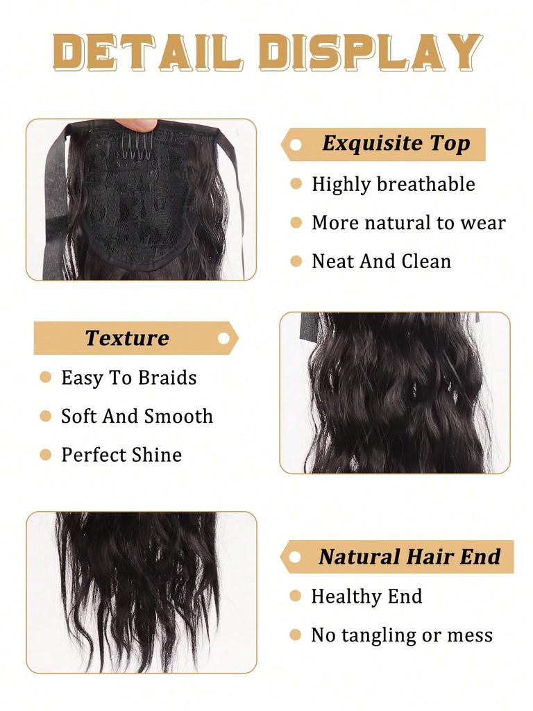 Synthetic Lace-up Long Corn Wavy Ponytail Extension Heat Resistant Wavy Wrap Around Ponytail Black Brown Hairpiece For Women