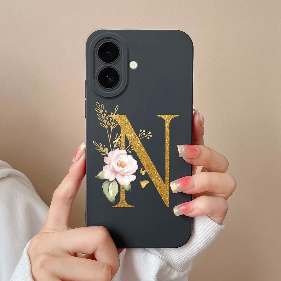 

Для Apple iPhone 16 Pro Max 16pro 16plus симпатичный чехол с простым узором из цветов и букв мягкий силиконовый противоударный защитный корпус для iPhone Capas iPhone 16