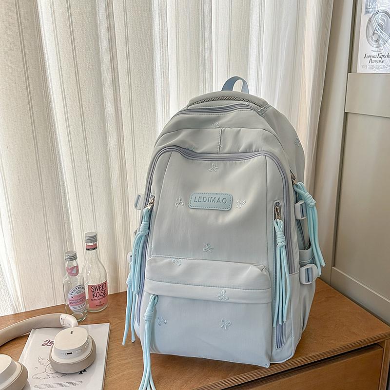 Zaino da scuola per bambina con ricamo a fiocco, grande capacità