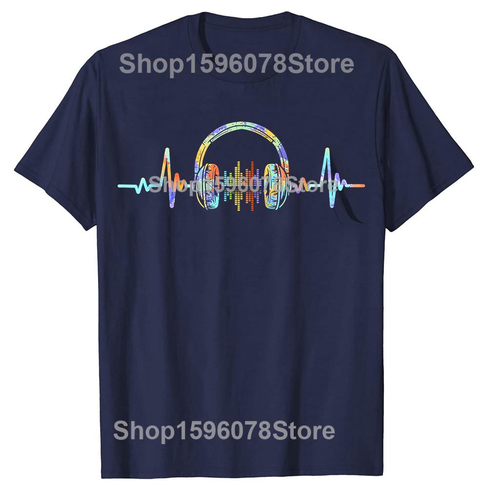 Heartbeat Headphone Sound Lover Engineer Producer DJ TShirt Fashion T Shirts Cotton Short Sleeve Oversized Loose Tshirt Tops