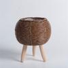 AD23-Vintage Imitation Rattan Woven Flower Shelf Planters Handmade Storage Basket With Wooden Legs Plant Pot Stand Holder Durabl