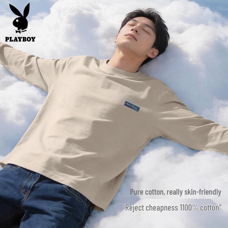 PLAYBOY Men's Pure Cotton Long Sleeve Crew Neck Printed T-Shirt