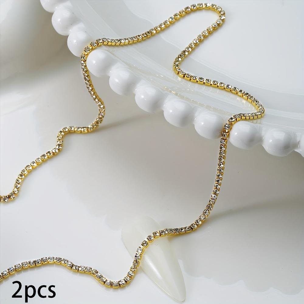 2 pieces of artificial pearl chain nail accessories Y2K metal DIY nail accessories, short nails French tips