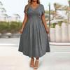 Robe Mi-longue Décontractée d'Été pour Femme Robe évasée à manches courtes et col en V avec torsade sur le devant Robe longue fluide ligne A pour vacances à la plage
