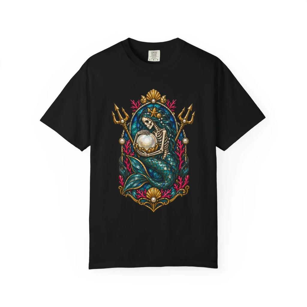 Pearlkeeper Mermaid Graphic T-Shirt Black Front Print Comfort Colors 1717