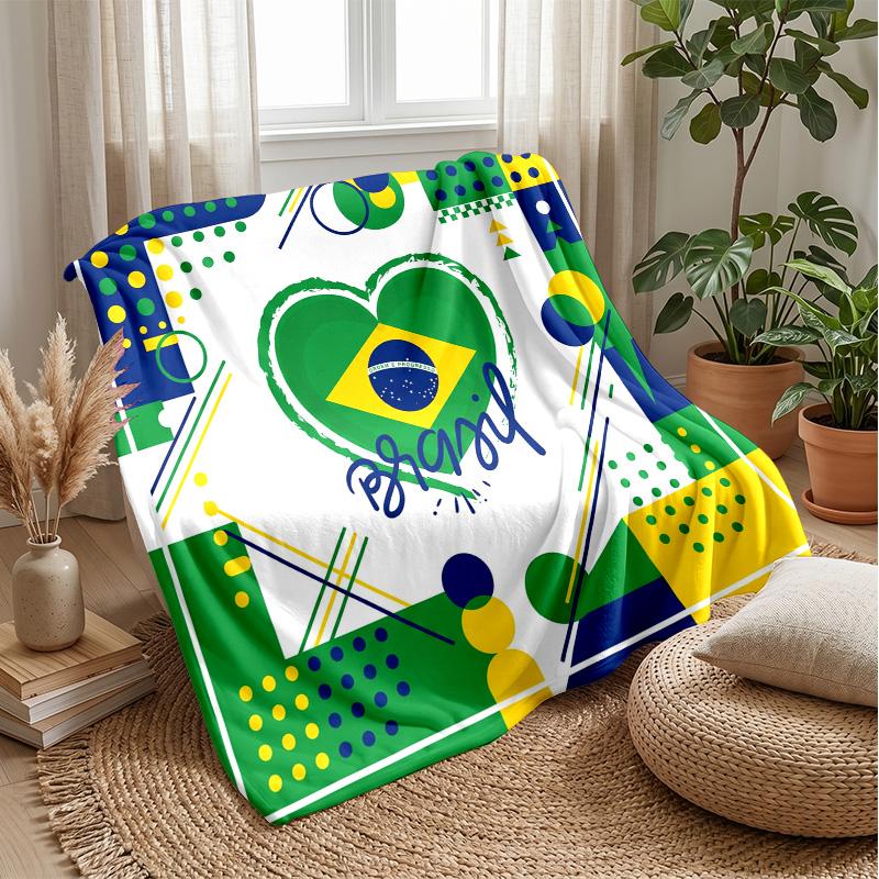 Coperta in Flanella Stampata Calcio Brasile Amica della Pelle Calda Decorativa Plaid per Divano Letto Interno Uso Quotidiano