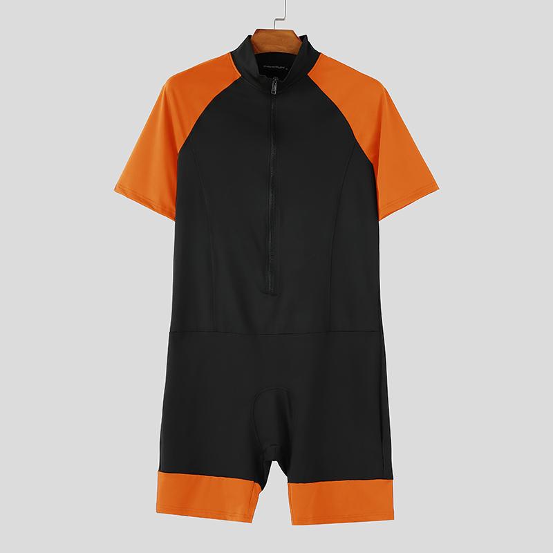 INCERUN Men's Short Sleeve Front Zipper One-Piece Biking Bodysuit Skinsuit Jumpsuits Rompers