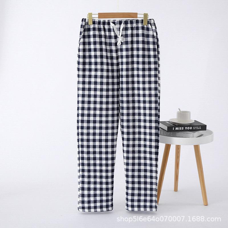 Autumn and Winter Couple Plaid Pajama Pants Women's Trousers Pure Cotton Air Layer Padded Cotton Japanese Plaid Home Pants Loose Home