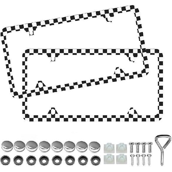 Elegant Faux Floral License Plate Frame - Unobstructed Narrow-Edge 2 Packs Universal Stainless Steel Car License Plate Frames Holder Solid Holder