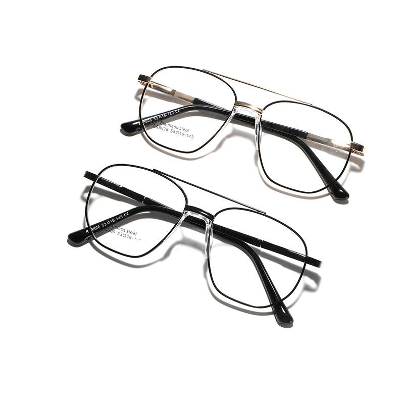 Glasses Double Beam Square Flat Glasses Metal Glasses Saddle Nose Pad Large Frame Glasses Women'S Glasses