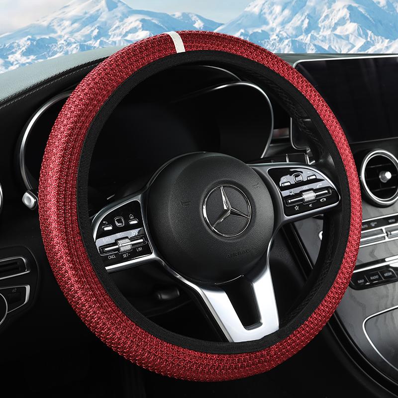 Elastic Stretch Steering Wheel Cover,Warm In Winter and Cool In Summer, Universal 15 Inch, Breathable Ice Silk, Anti-Slip,  Easy