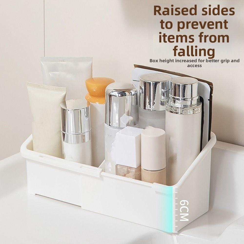Expandable Design Cosmetic Storage Box White Desktop Storage Rack  Bathroom Organization