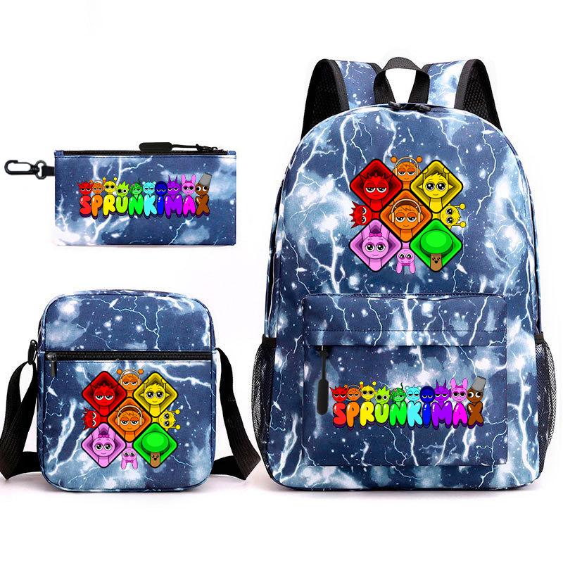 Rhythm box peripheral schoolbag sprunki cartoon starry sky backpack 3-piece set