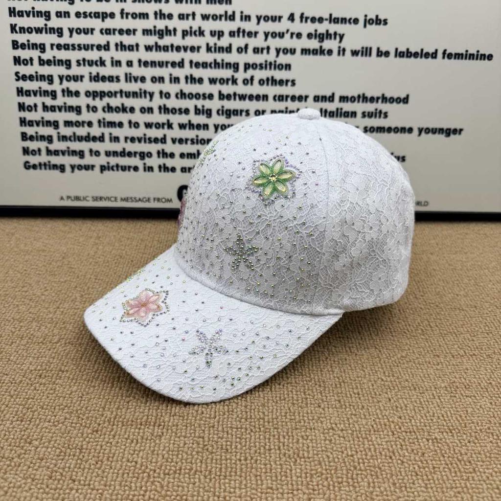 Light and breathable lace cap, hot diamond flower design, comfortable outdoor travel versatile sunshade baseball cap