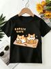 Corgie Cafe Kids Tee  Corgi Dog Cookie Cartoon Print Boys Girls Family Matching Cotton Summer Short Sleeve Basic Children Tshirt