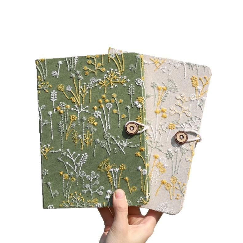 Creative Fresh Embroidered Fabric Cover Hardcover Diary Notebook Artistic Stationery Gift for Daily Journal Writing