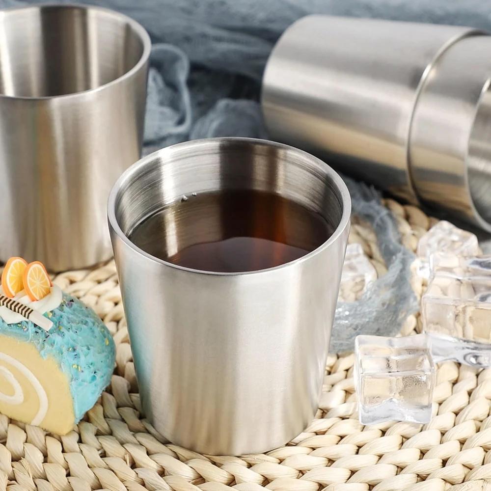 Nerezové kelímky 10oz 6oz Kempingové hrnky 4ks Opakovaně použitelné Prémiové kovové kelímky Dvoustěnné nápojové termosky pro BBQ Domácí nápojové náčiní