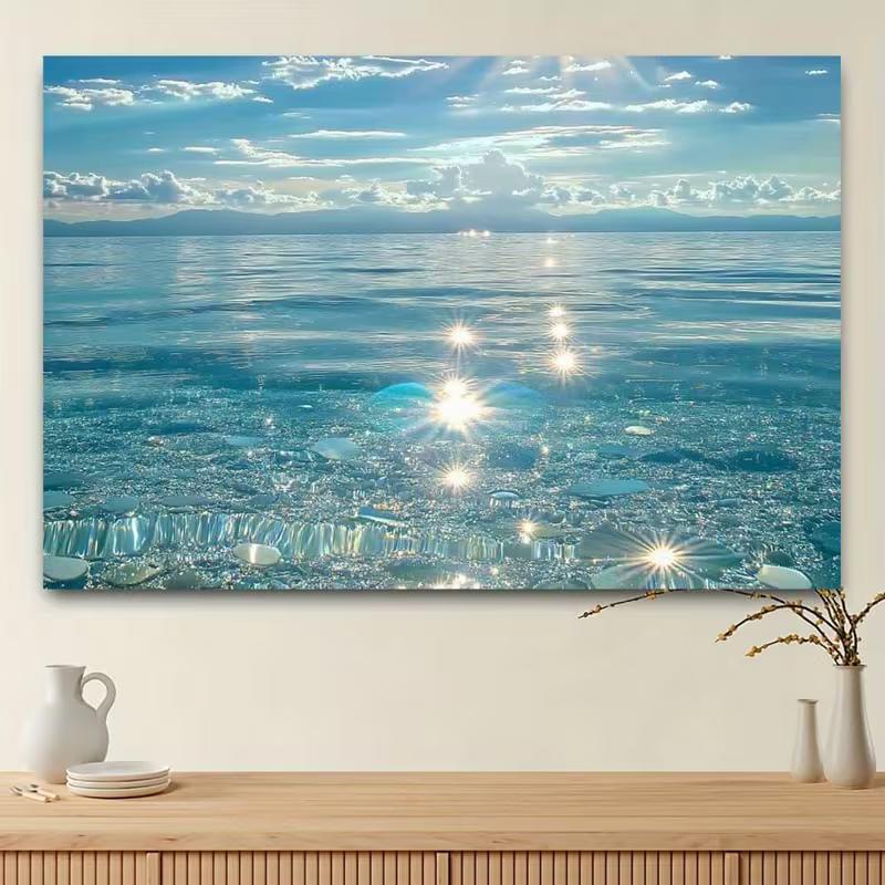 2D Shimmering Ocean Tapestry, Clear Water Sunlight Wall Backdrop