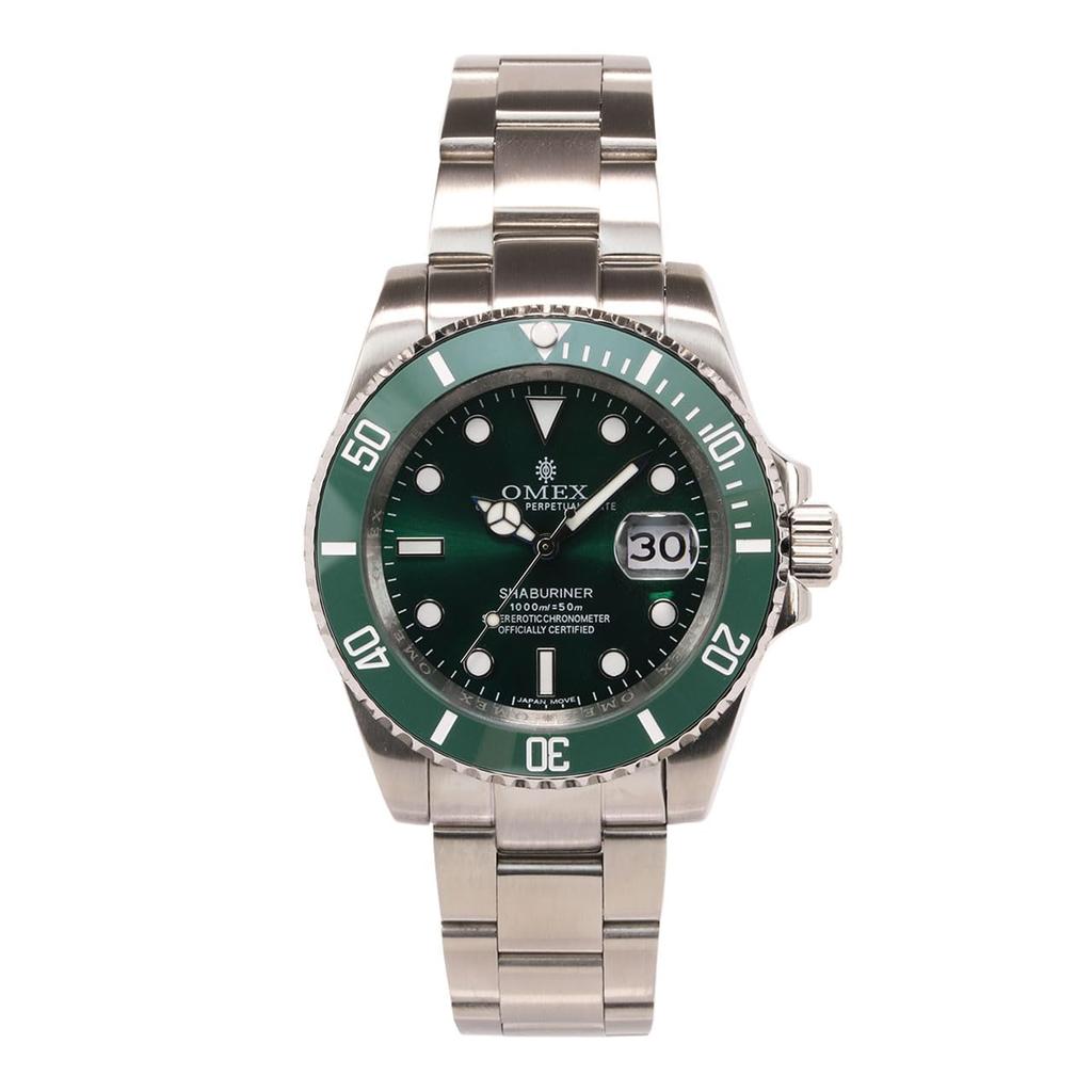 Watch Omex Shabrina Automatic Mechanical Automatic Watch Watch Watch Reinforced Waterproof for Daily Life Men's Men's Diver's Men's (Silver Green)