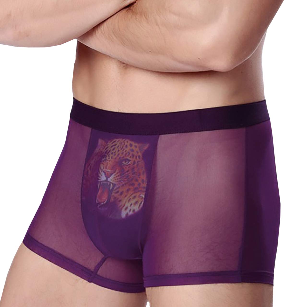 

WHITE FANG Мужские боксеры-брифы с леопардовым принтом, нижнее белье, принт животного, гепард, TM015 (05: фиолетовый)