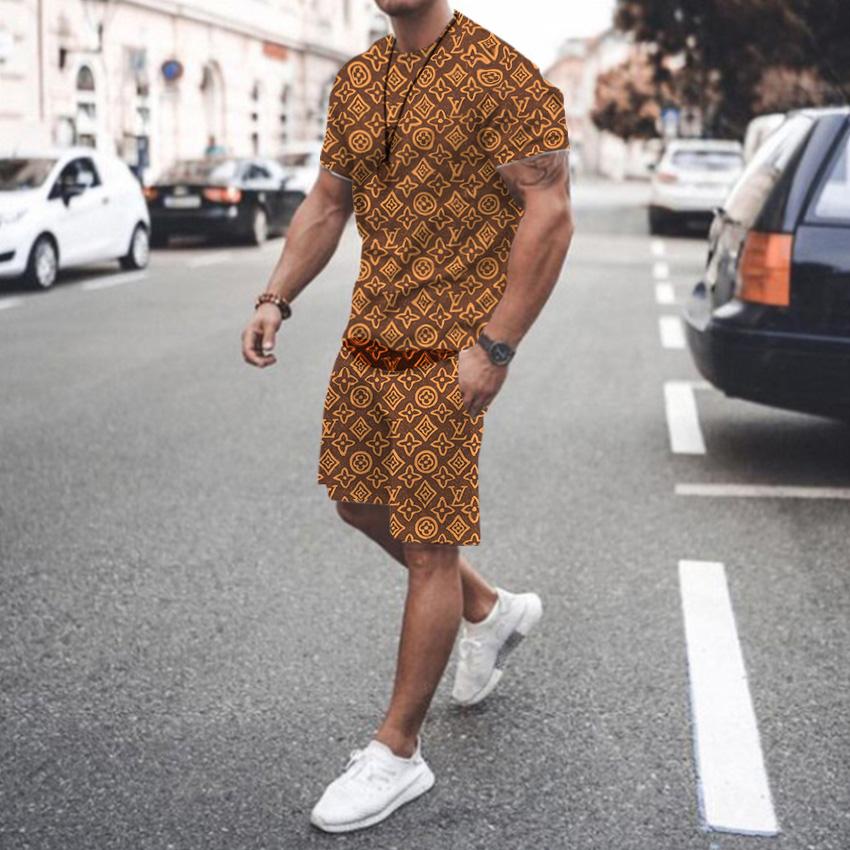 Ensemble T-shirt à manches courtes et col rond pour homme, imprimé 3D de marque de luxe d'été, ensemble short 2 pièces de haute qualité, décontracté, street, sportif
