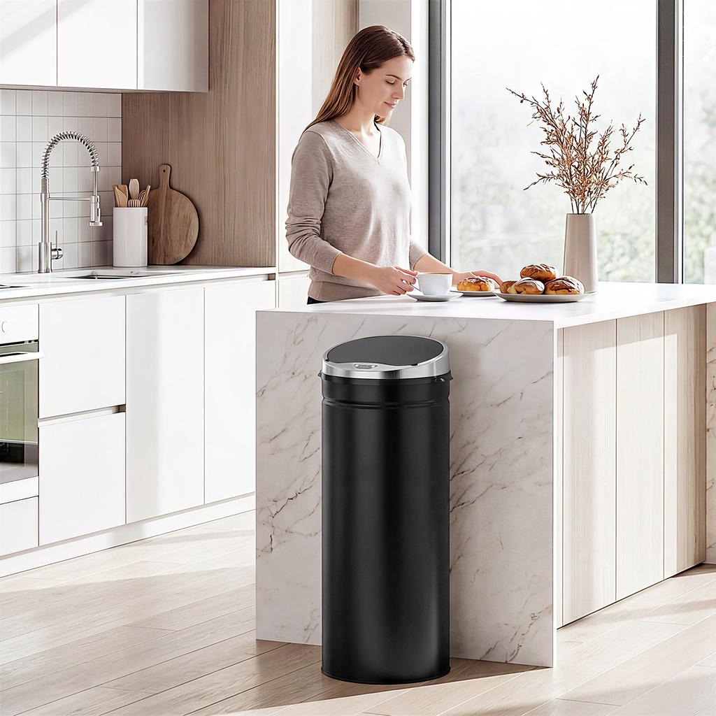 50L Automatic Motion Sensor Rubbish Bin with Fingerprint Resistant, Stainless Steel, Black
