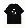 Oversized T Shirt Dress Black Cotton Flower Print Women Casual Summer Outfit