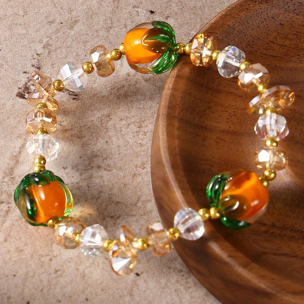 New Chinese Style Persimmon Ruyi Glass Bracelet: Original Crystal Mori Design for Summer
