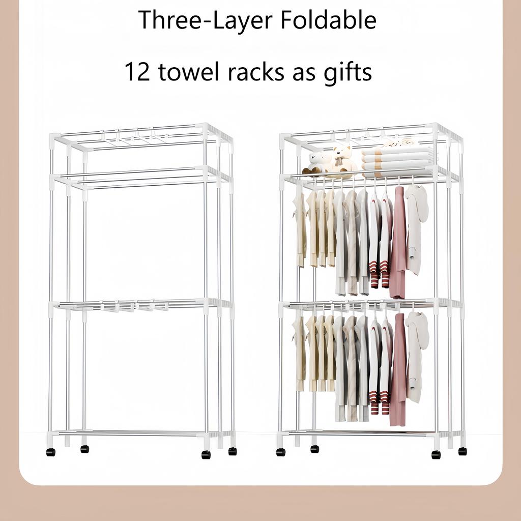 Electric clothes dryer, V3T, 1600 watts, with negative ion purification, three layers, foldable storage, household clothes and shoes drying wardrobe
