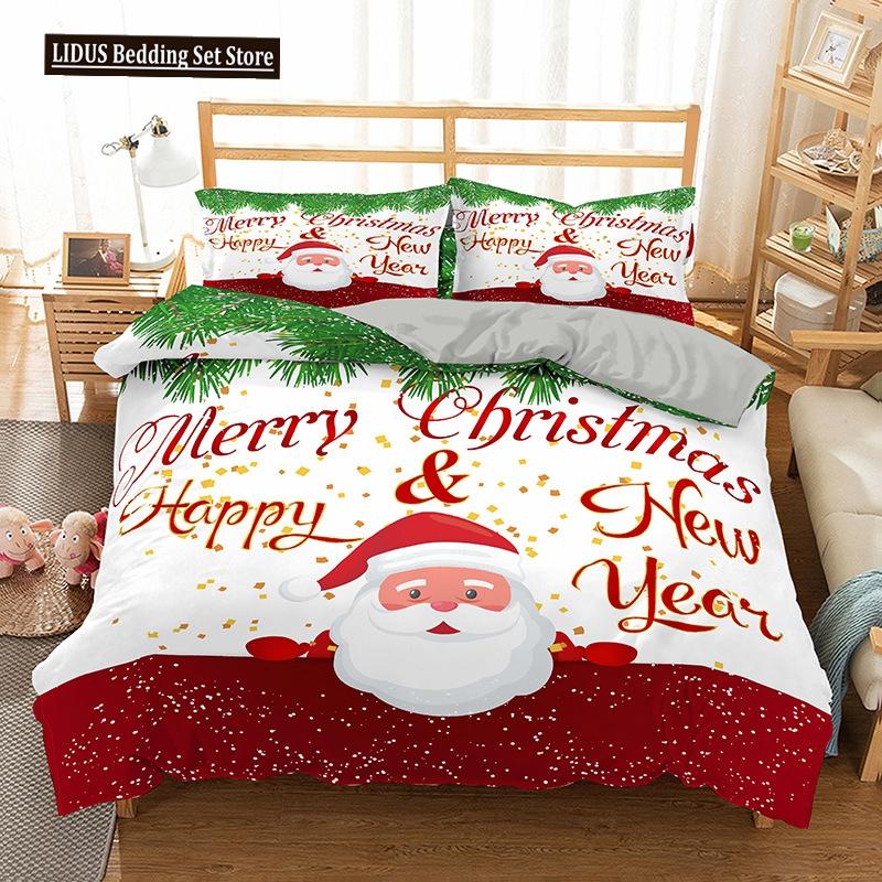 Red Christmas King Queen Duvet Cover Cartoon Santa Claus Bedding Set For Kid Boy Girl Happy Holiday 2/3pcs Polyester Quilt Cover