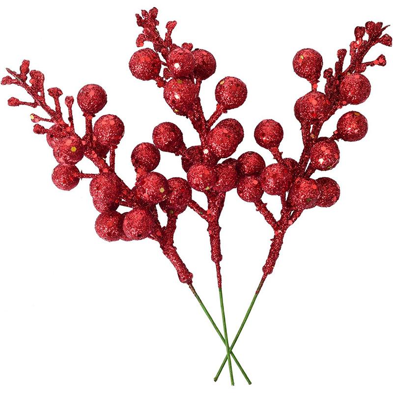 5/10Pcs Christmas Decor Artificial Glitter Berry Artificial Flower Bouquet Christmas Tree Decor Home New Year 2026 Navidad Decor