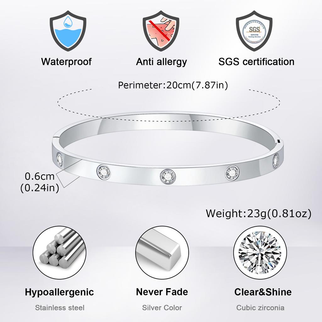 Stylish Men's Bangles,Wateproof Silver Color Stainless Steel Bangle Bracelet,Anniversary Valentine's Day Birthday Gift