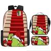 Green Hair Monster Grinch School Bag Campus 12345th and 6th Grade Backpack Lightweight Weight Loss Computer Bag Three-piece Set