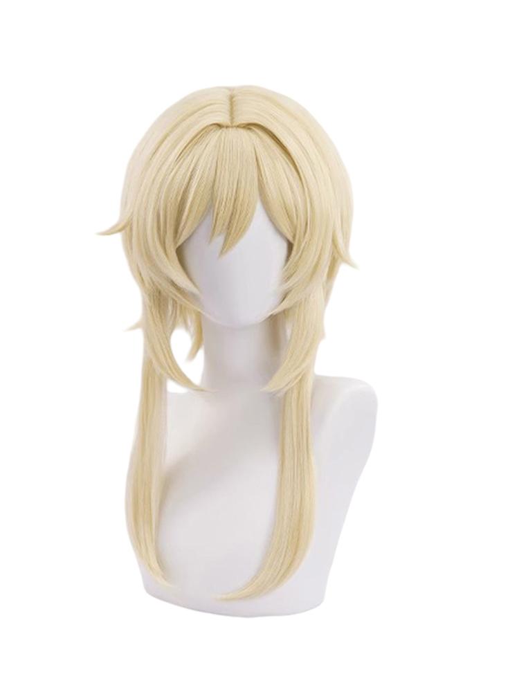 

В наличии Парик для косплея Путешественника Люмин средней длины блонд термостойкие синтетические волосы игра аниме Genshin Cosplay парики + шапочка для парика