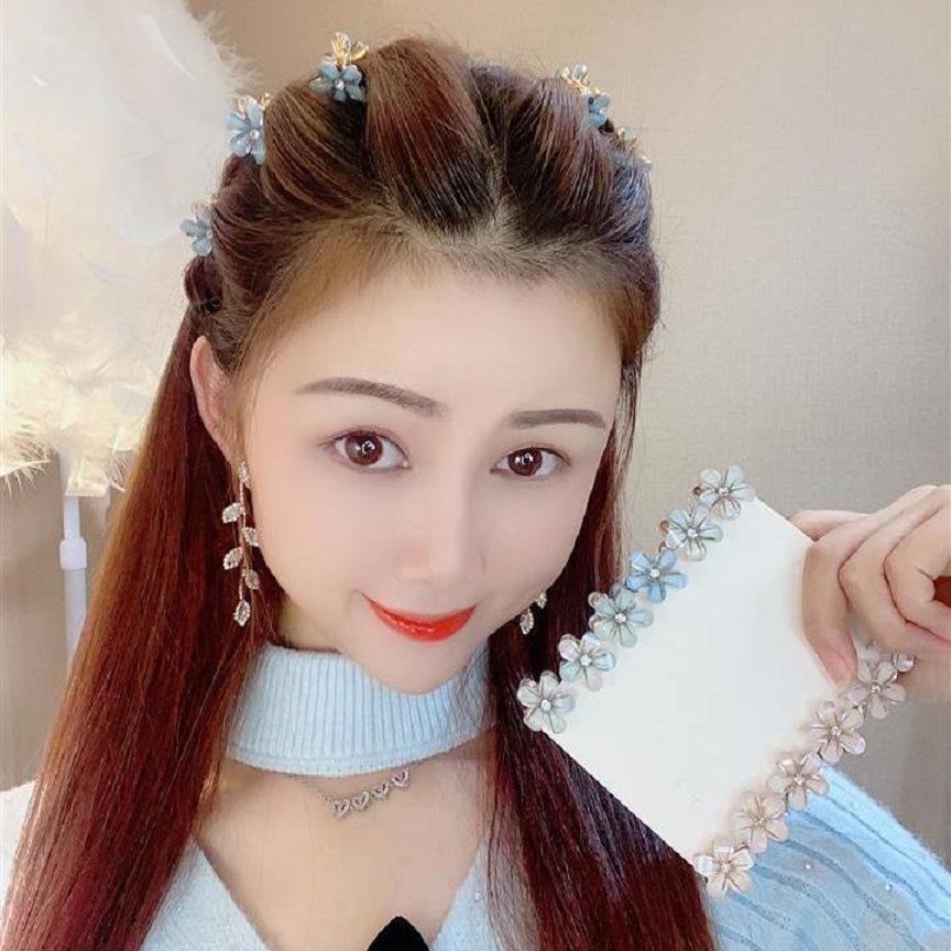 10PCS Crystal Hair Accessory with Fresh Small Grip Clip Side Clip Headwear with Broken Hair Hairpins Camellia Alloy Hair Clip