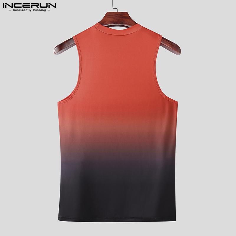INCERUN Men Sleeveless Gradient Tops Lace Shorts Fitted Outfit Pajamas Underwear Sets