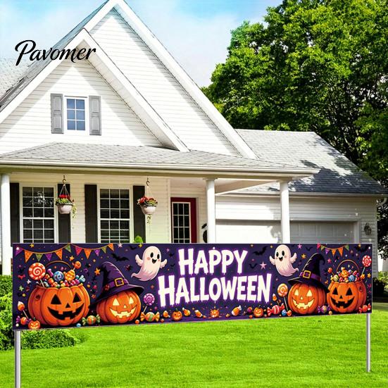 Festival Photo Booth Backdrop Halloween Fence Banner, 118 x 20 Inch Large Yard Sign Banner Flag, Scary Store Window Holiday Displays Party Hanging