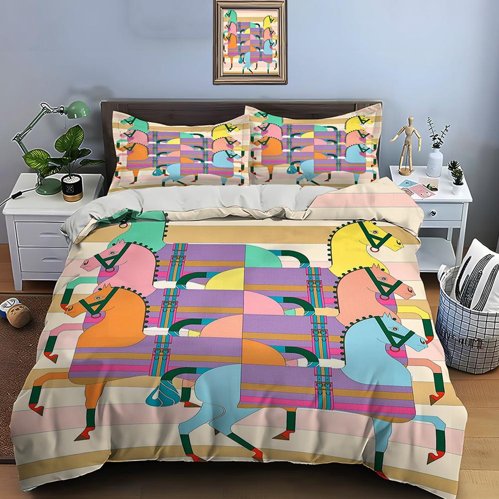Retro Horse Harnes Art Print Beding Set Soft Duvet Cover 1 Soft Duvet Cover 2 Pilowcases Adult People plus Children Beding Set High-End Premium Gifts